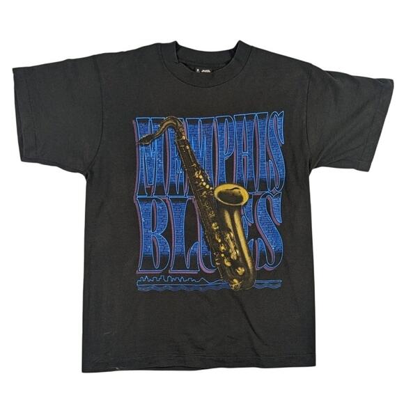 Vintage Memphis Blues 90s Jazz Tennessee Black Single Stich Shirt Size Medium - Picture 1 of 6